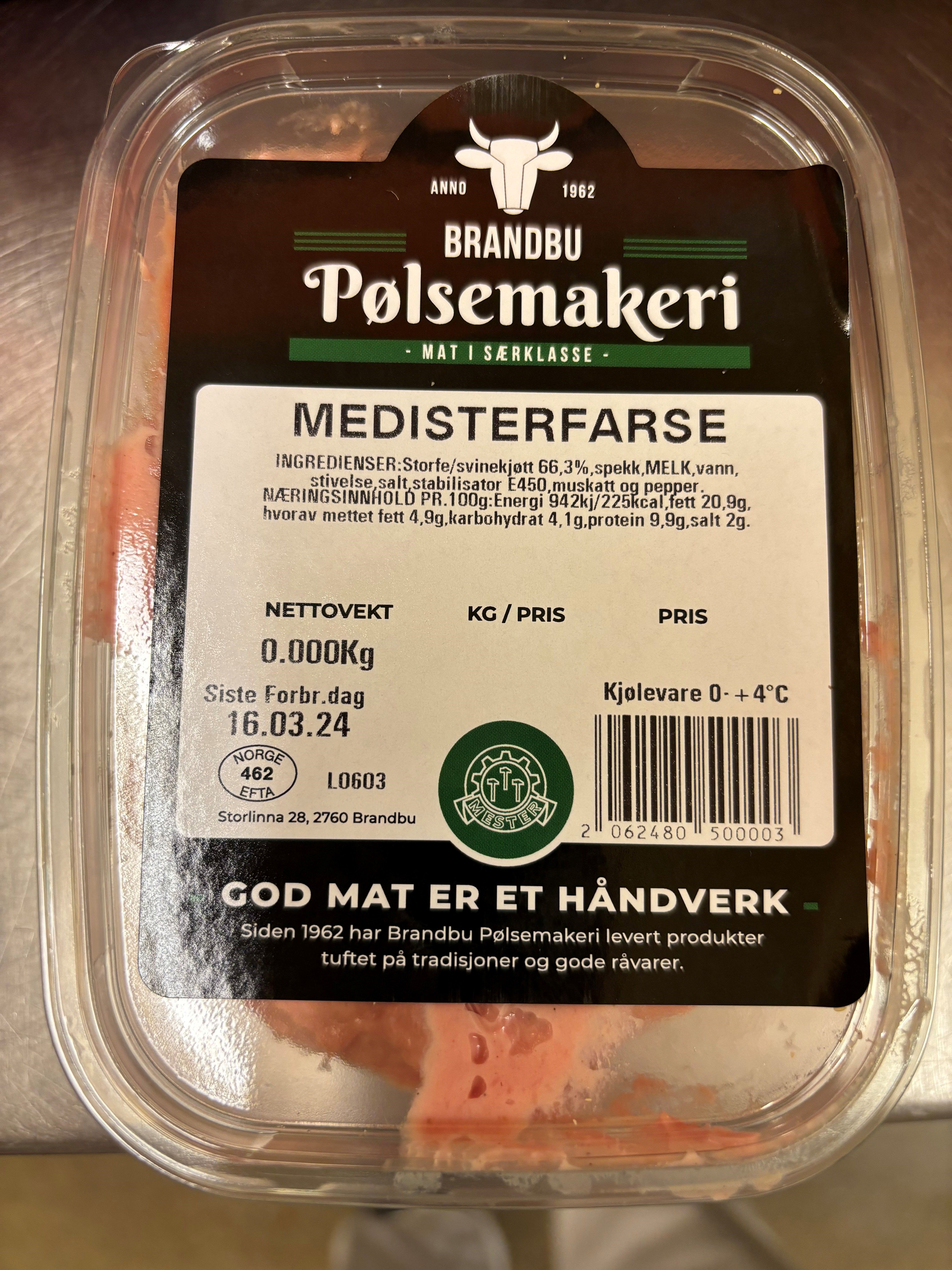 Brandbu pølsemakeri Medisterfarse Stekes Eller Kokes