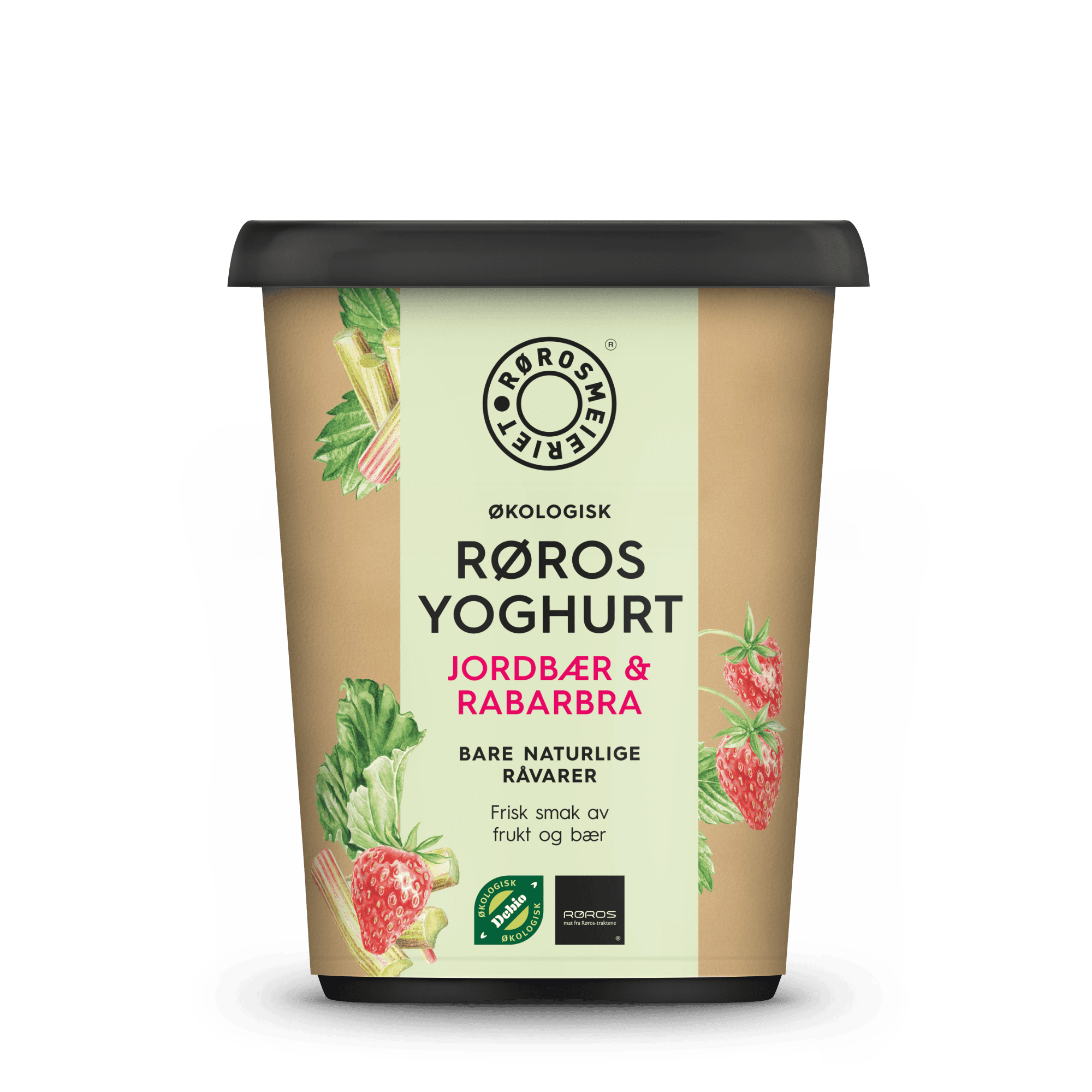 Økologisk Røros Yoghurt Jordbær og Rabarbra