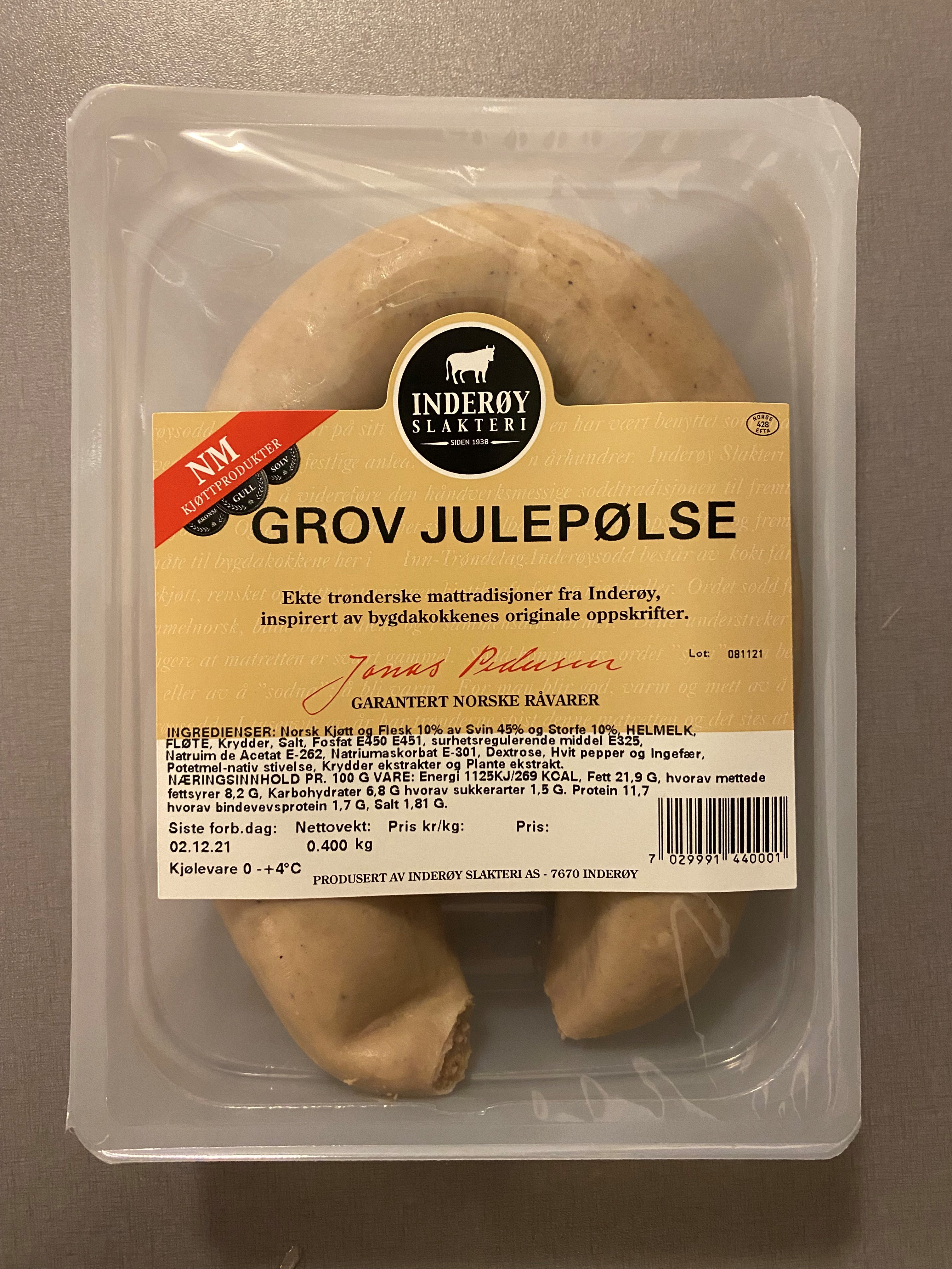 Illustrasjonsbilde - Grov Julepølse, Inderøy Slakteri Norgesmester 2021
