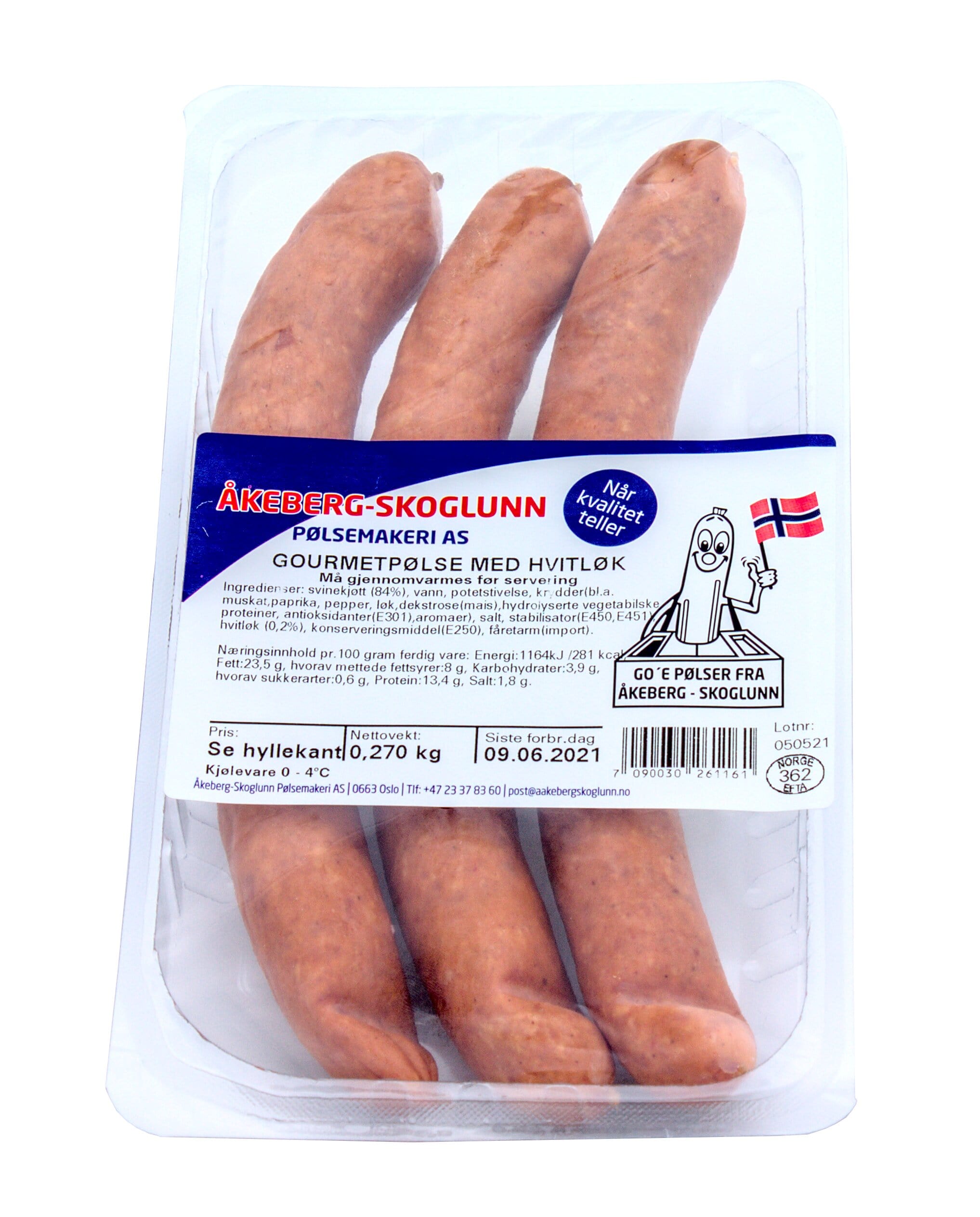 Illustrasjonsbilde - Åkeberg Skoglunn Gourmetpølse m/Hvitløk 270g