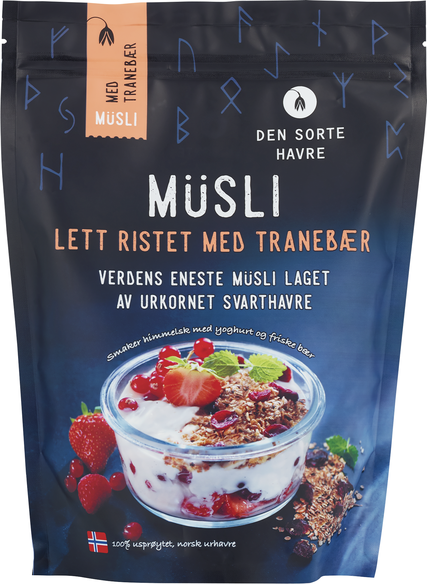 Illustrasjonsbilde - Den Sorte Havre Müsli - med Tranebær i Pose - 400g