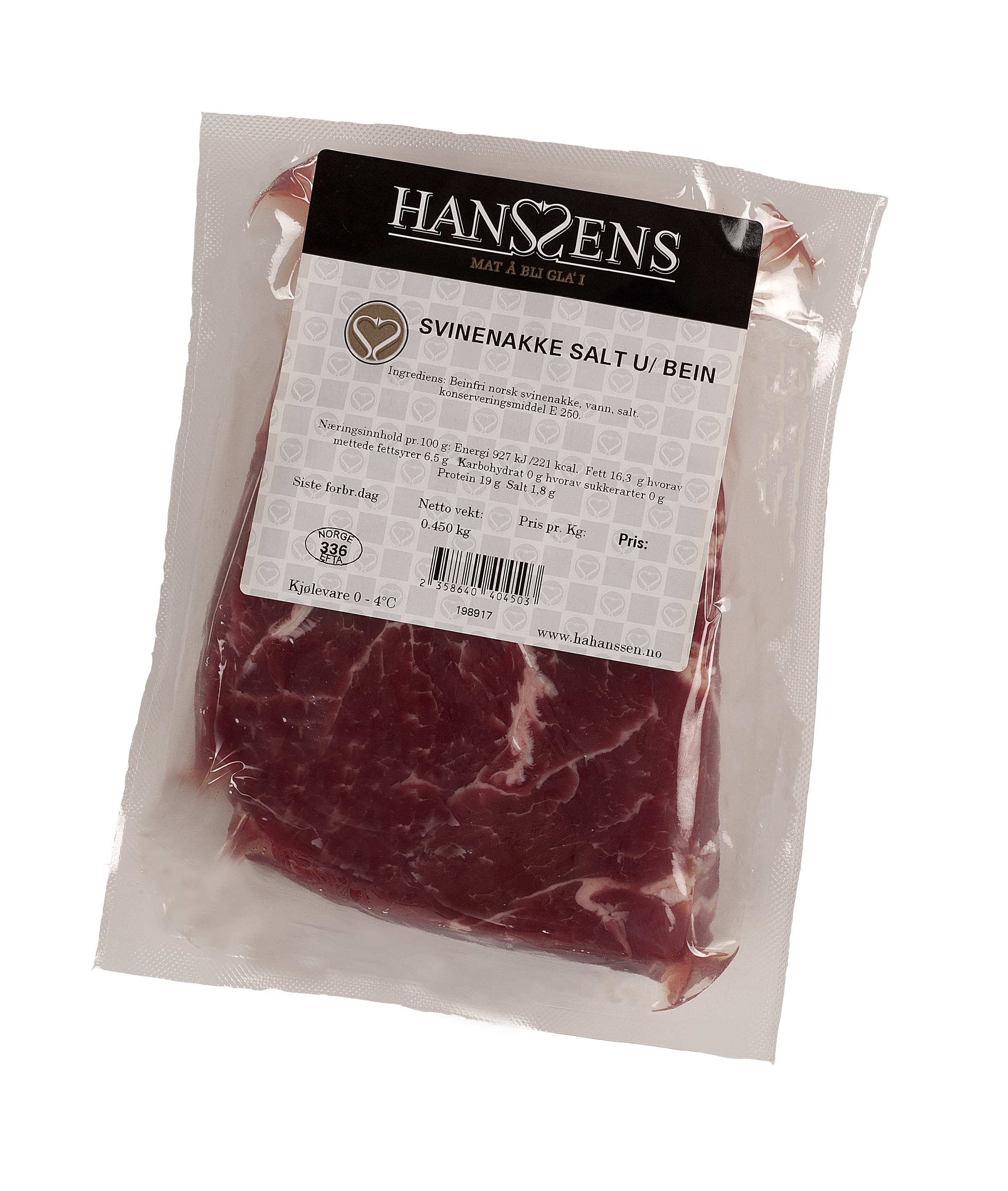 Illustrasjonsbilde - Svinenakke Salt u.Ben i stk Hanssens