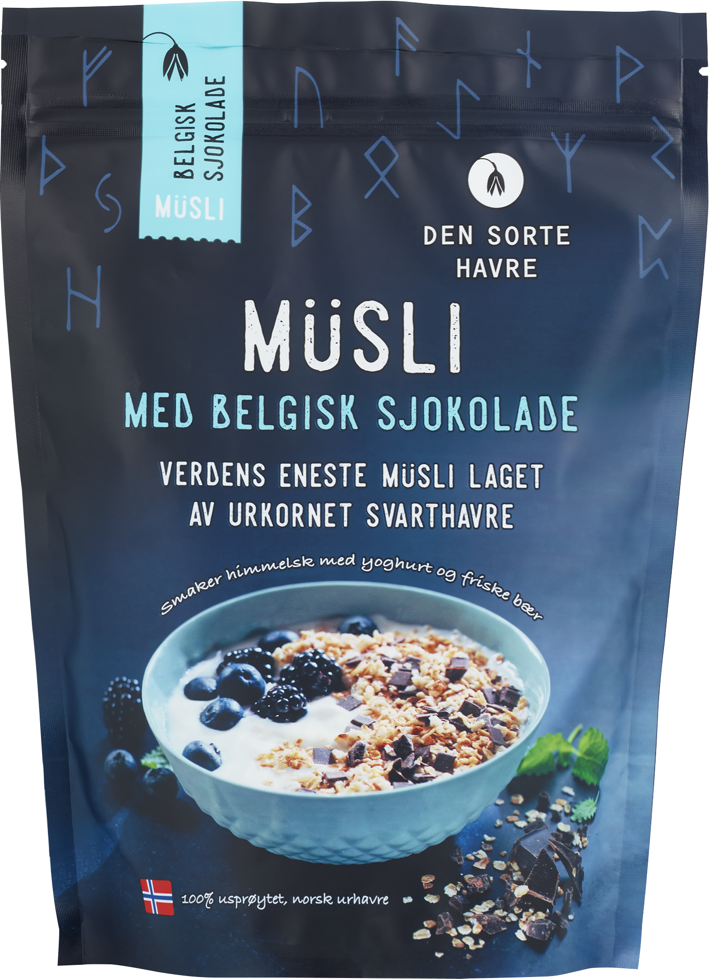 Illustrasjonsbilde - Den Sorte Havre Musli med Belgisk Sjokolade i Pose  - 400g