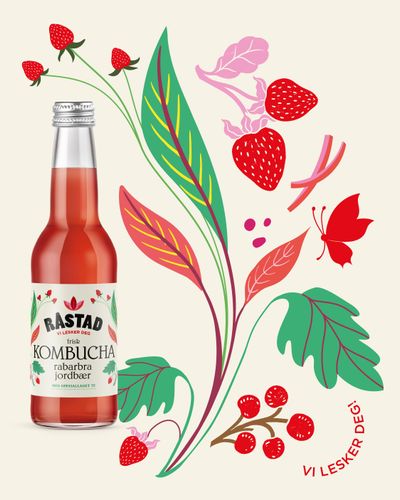 Illustrasjonsbilde - Råstad Kombucha Rabarbra og Jordbær